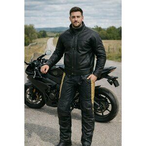 Torsten Hallman Broderna Halvarson Leather Motorcycle Pants Mens 36-38 Black Pad